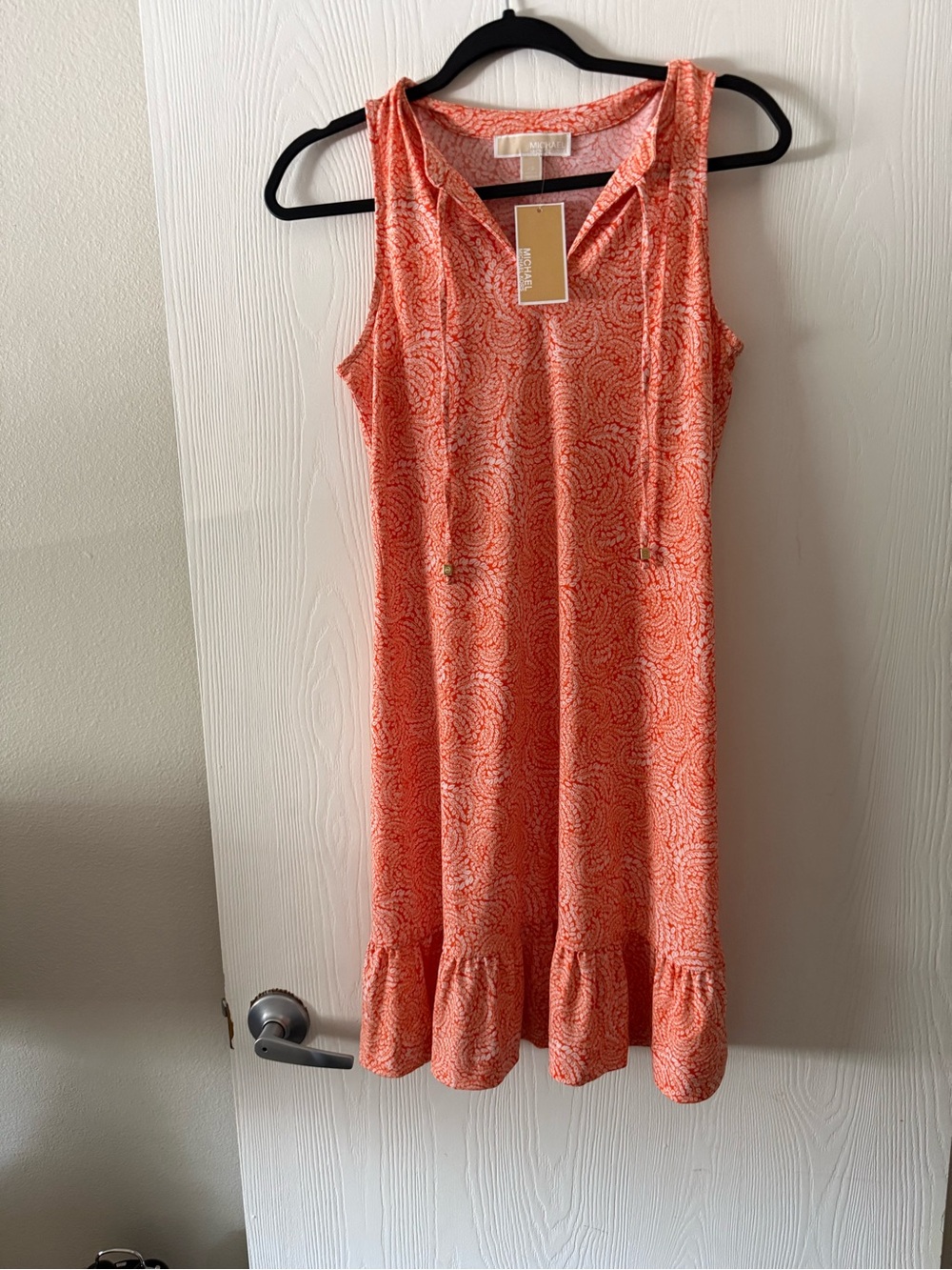 MICHAEL Michael Kors Orange and White V-Neck Patterned Top